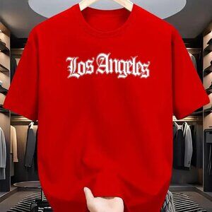 Los Angeles Old English Font Red Cotton T-shirt